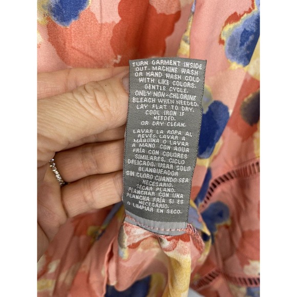 Shargano Womens MEDIUM Colorful Abstract Balloon Sleeves V Neck Button Up Blouse - Picture 11 of 11